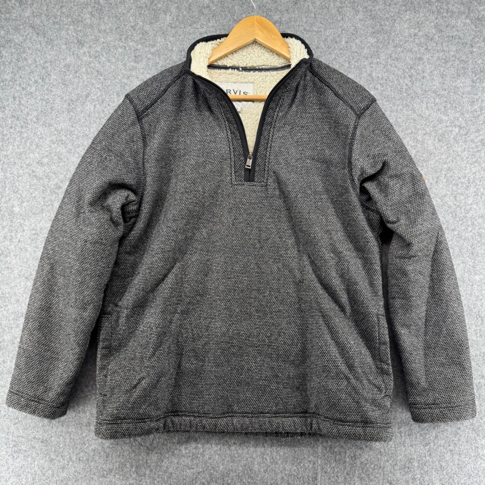 Orvis Pullover Sweater Mens Medium Gray Quarter Zip Sherpa Lined Honeycomb Knit - Picture 1 of 10
